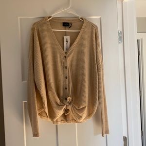 Out From Under Jojo Oversized Thermal Button-Front Top - beige - sz small